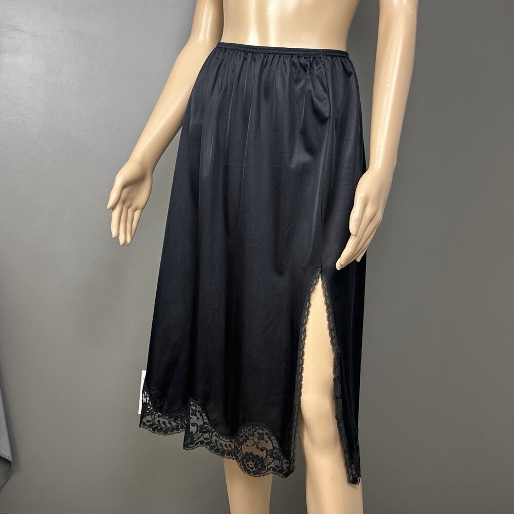 Vintage Body Lites For JCPenney Half Slip Skirt Black Size Small Wide Lace Slit